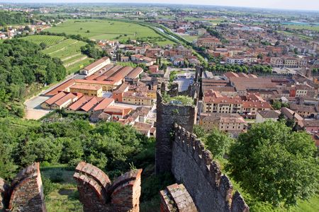 View from Scaligero Castle on Tenda Hill in Soave, Veneto, Italyの写真素材