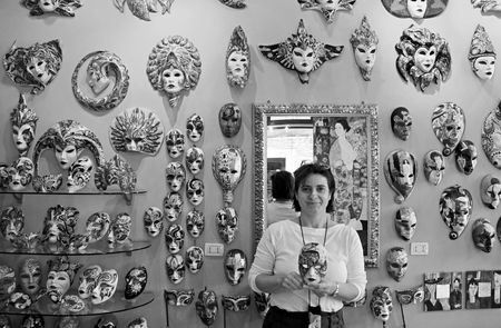 Sestiere Castello, Venice, Italy, 21/5/10 the owner of the world famous Papier Mache mask shopのeditorial素材