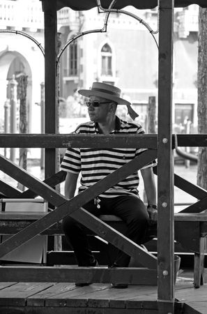 Next to the Rialto Bridge, Venice, Italy, 21/5/10 a gondolier on the Grand Canal のeditorial素材