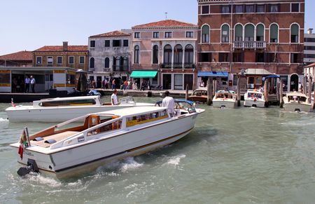 Venice, Italy, 21/5/10 river taxi boats for ferrying tourists around the Venice canalsのeditorial素材