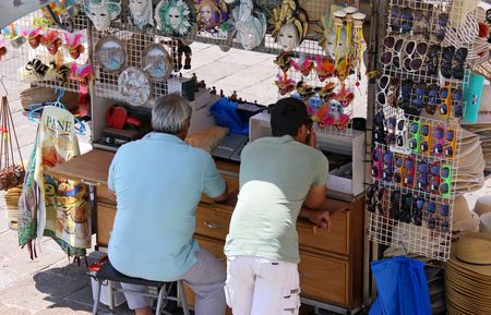 Venice, Italy, 21/5/10 sellers of papier mache masks that Venice is famous forのeditorial素材