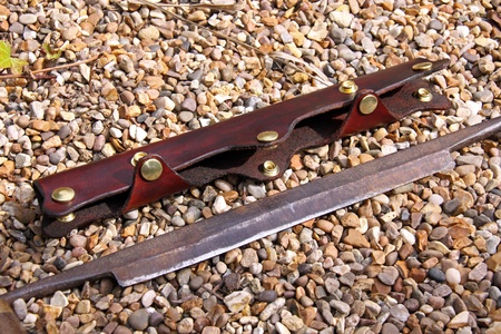Home-made leather sheath for a capenters draw-knifeの写真素材