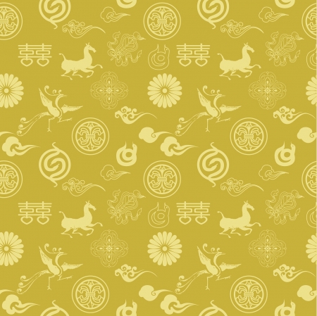 Floral texture with Chinese iconsのイラスト素材