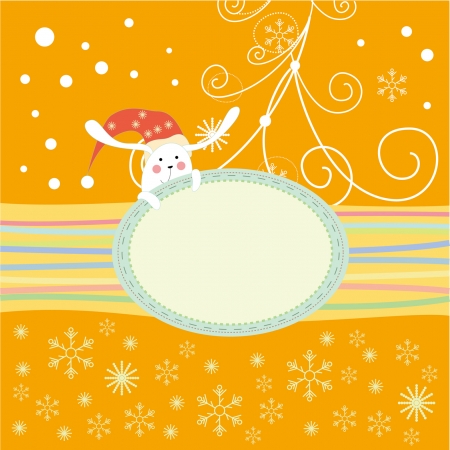 Cute Christmas card, new year card with a rabbitのイラスト素材