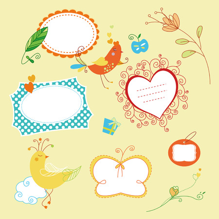Holiday card with kids icon, frames and decor elementsのイラスト素材