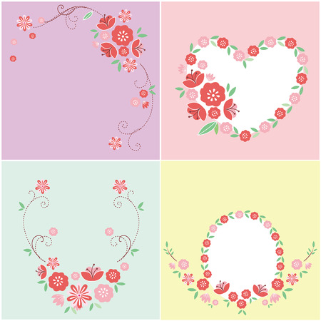 Pink flower card design, rose and heartのイラスト素材