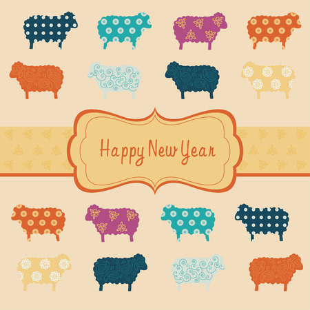 new year card, the Chinese goat yearのイラスト素材