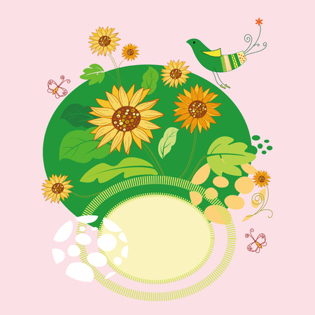 Background of sunflower and birdのイラスト素材
