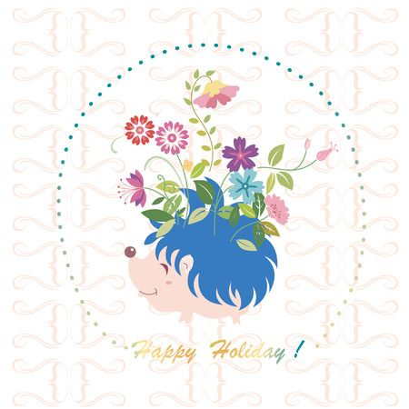 cute animal and flower cardのイラスト素材