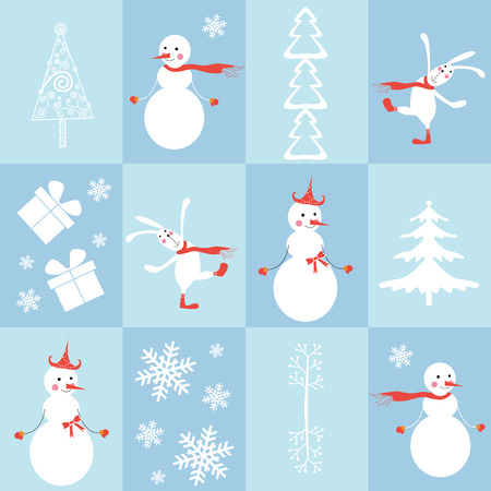 winter snowman and christmas greeting backgroundのイラスト素材