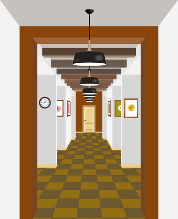 Corridor interior background. Design of old corridor. Corridor illustration.のイラスト素材