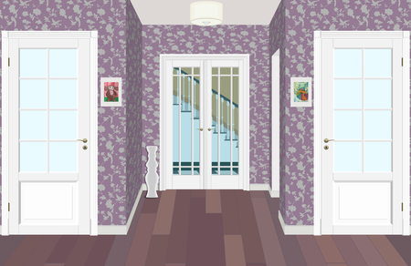 Long corridor with rows of closed doors. Concept of infinite opportunities for success and toughness of choice. 3d rendering.のイラスト素材