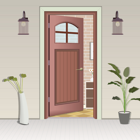 Illustration of the entrance door of a country house in the interior.のイラスト素材
