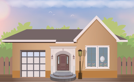 Illustration of the entrance door of a country house in the interior.のイラスト素材