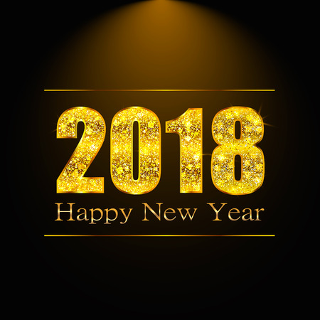 Happy New Year 2018. Background with golden sparkling texture. Gold Numbers. Vector Illustration for holiday greeting card, invitation, calendar poster, bannerのイラスト素材