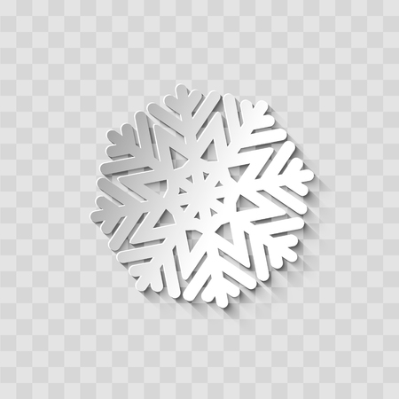 White Paper cut snow flake for Christmas, New Year greeting card. Vector transparent background with isolated winter snowflake.のイラスト素材