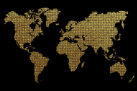 Creative gold map of the world. Vector illustration. Golden template design for media design and business infographic, website, design, cover, annual reports. Earth Graph World map.のイラスト素材