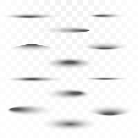 Oval or ellipse shadows set on transparent background. Vector round shadow effect.のイラスト素材
