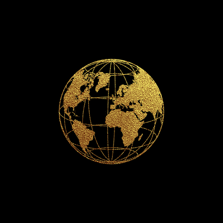 Creative gold map of the world. Vector illustration. Golden template design for media design and business infographic, website, design, cover, annual reports. Earth Graph World map.のイラスト素材