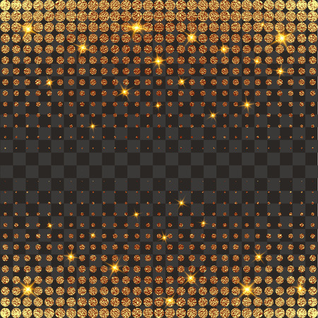 Gold, glitter abstract background. Cool pattern. Patina golden elements. . Halftone sparkles on dark background. Creative invitation for new year, wedding, birthday. Trendy modern vector illustration.のイラスト素材