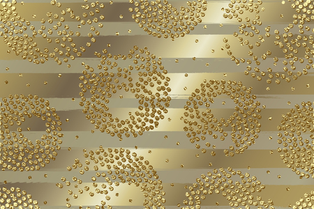 Gold vector illustration. Golden, grunge pattern with circles. Vintage abstract background. Shiny backdrop. Texture of gold foil. Geometry circle round patternのイラスト素材