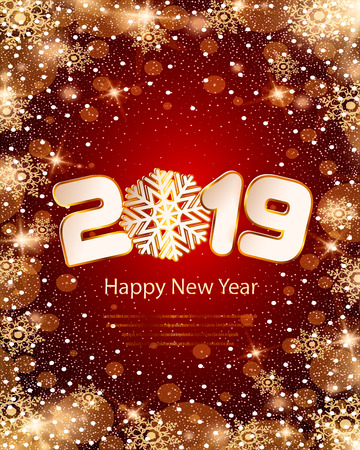 Vector Happy New Year 2019 background with paper cuttingsの写真素材