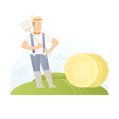 flat vector illustration. Abstract man worker characterのイラスト素材