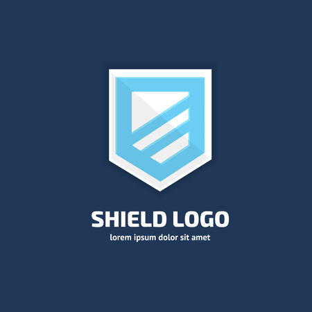 Illustration design of shield logo type business protection flat symbol in light and dark blue colorsのイラスト素材