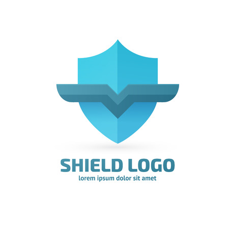 Illustration design of shield logo type business protection flat symbol in blueのイラスト素材