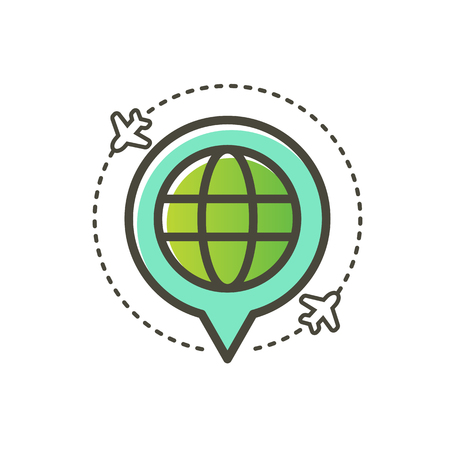 Map marker with globe and airplane iconのイラスト素材
