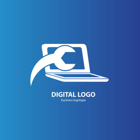 Illustration design of logotype business desktop software. Vector computer web icon.のイラスト素材