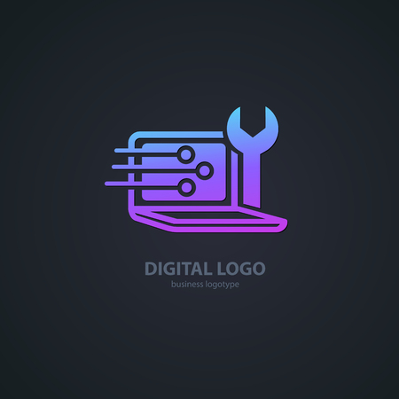Illustration design of logotype business desktop software. Vector computer web icon.のイラスト素材