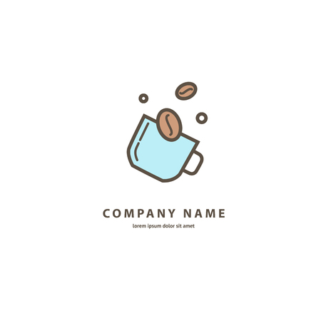 Illustration design of monoline, minimalistic, simple logotype coffee. Vector icon cup with drink.のイラスト素材