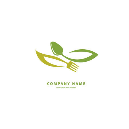 Illustration design of color curve logotype vegan food. Vector icon fruit and forkのイラスト素材