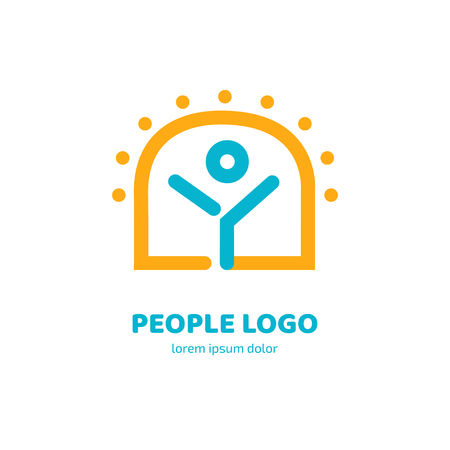 Illustration design of logotype business happy person symbol. Vector sun and man web icon.のイラスト素材