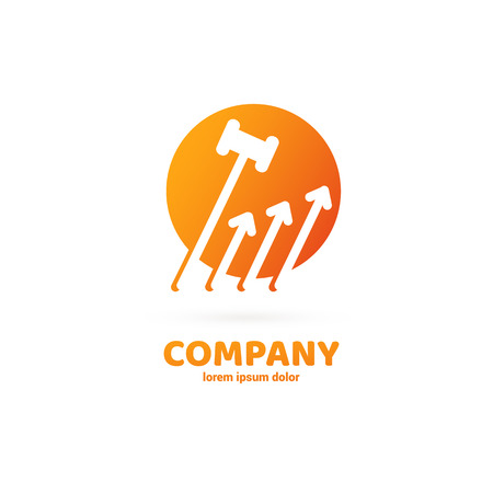 Vector design logo hammer and arrow. Court pictogram, lawyer abstract iconのイラスト素材