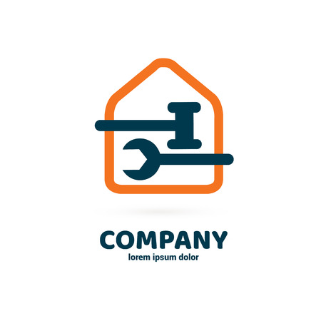 Illustration design of logotype business spanner symbol. Vector web work tool and house icon.のイラスト素材
