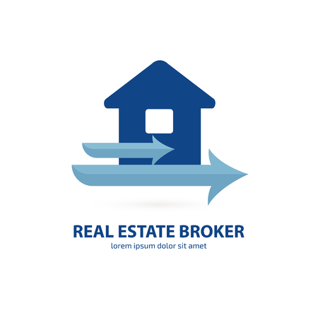 Illustration design of logotype house sale agency . Arrow and building pictogram.のイラスト素材