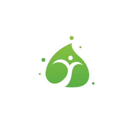Happy people with leaf logo. Fitness, sport web icon.のイラスト素材