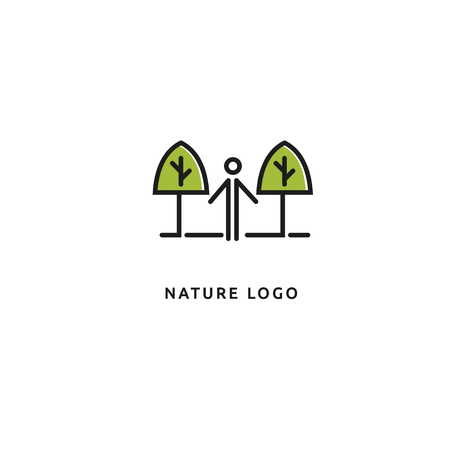 Vector illustration, Graphic Design Editable Design. Happy people with leafl logo. Fitness, sport web icon.のイラスト素材