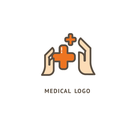 Illustration design of business logotype clinic. Vector people and cross web icon.のイラスト素材