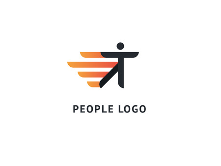 Active man icon. Vector flat modern logotype design speech bubble and people. Dance studio logo design vector template. Abstract human figure logotype. Sport, yoga ,fitness, gym, chargingのイラスト素材
