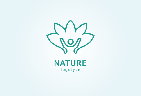 Abstract nature logo icon vector design. Healthy eco food, ecology, spa, business, diet , yoga, Environment day vector logo. Happy people with leaf logo. Fitness, sport web icon.のイラスト素材