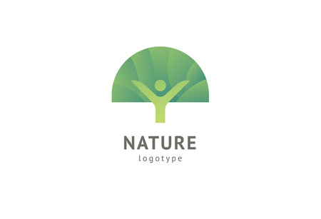 Abstract nature logo icon vector design. Healthy eco food, ecology, spa, business, diet , yoga, Environment day vector logo. Happy people with leaf logo. Fitness, sport web icon.のイラスト素材