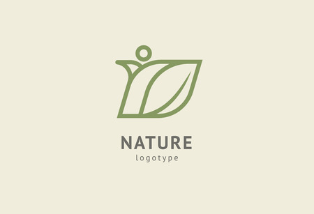 Abstract nature logo icon vector design. Healthy eco food, ecology, spa, business, diet , yoga, Environment day vector logo. Happy people with leaf logo. Fitness, sport web icon.のイラスト素材