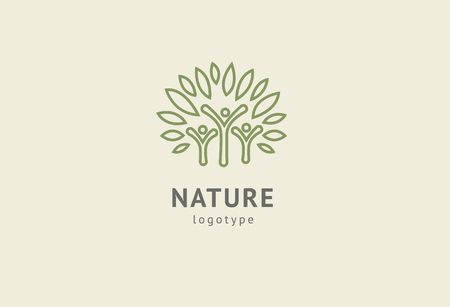 Abstract nature logo icon vector design. Healthy eco food, ecology, spa, business, diet , yoga, Environment day vector logo. Happy people with leaf logo. Fitness, sport web icon.のイラスト素材