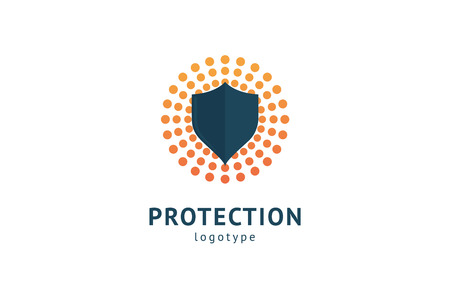 Shield icon. Vector flat style illustration Abstract business security Agency logo template. Logo concept of antivirus, protection, insurance, privacy, guardのイラスト素材