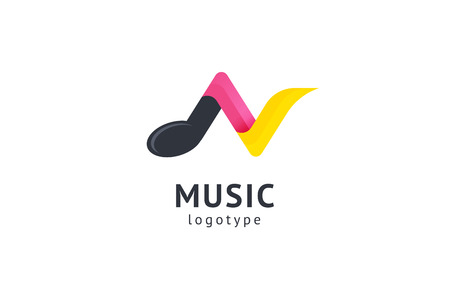 Vector illustration, Graphic Design Note web logotype. Abstract music logo icon vector design. Sound recording studio, night party. School of Music, disco, vocal course, composer, singer vector logoのイラスト素材