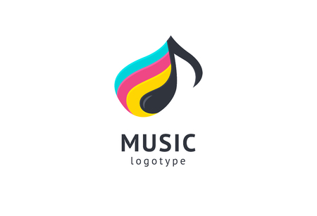 Vector illustration, Graphic Design Note web logotype. Abstract music logo icon vector design. Sound recording studio, night party. School of Music, disco, vocal course, composer, singer vector logoのイラスト素材