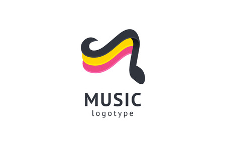 Vector illustration, Graphic Design Note web logotype. Abstract music logo icon vector design. Sound recording studio, night party. School of Music, disco, vocal course, composer, singer vector logoのイラスト素材
